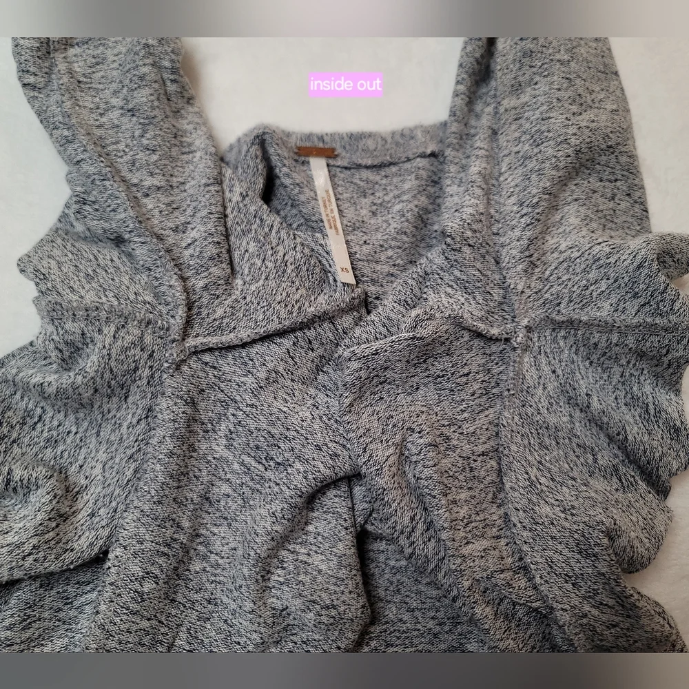 Free People Ginger Cozy Tie Front Sweater Dress Heather Gray Mini XS Long Sleeve